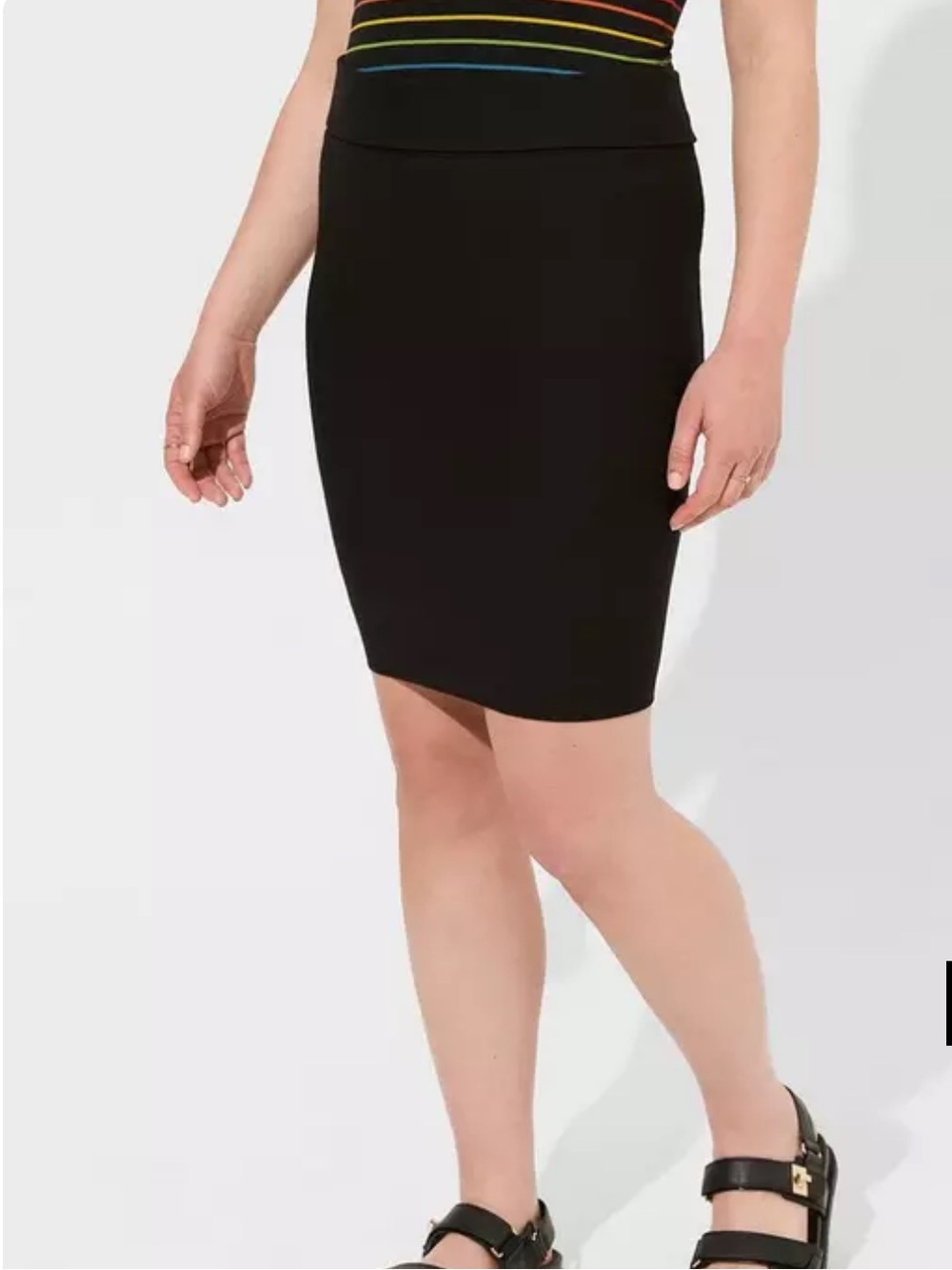 🐷 Torrid Classic Cotton Black Fold-Over Pencil Skirt - Picture 2 of 6